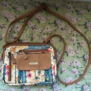 Multisac Multi Compartment Zippy Crossbody Bag Flower Nude Hazelnut Boho Patchy